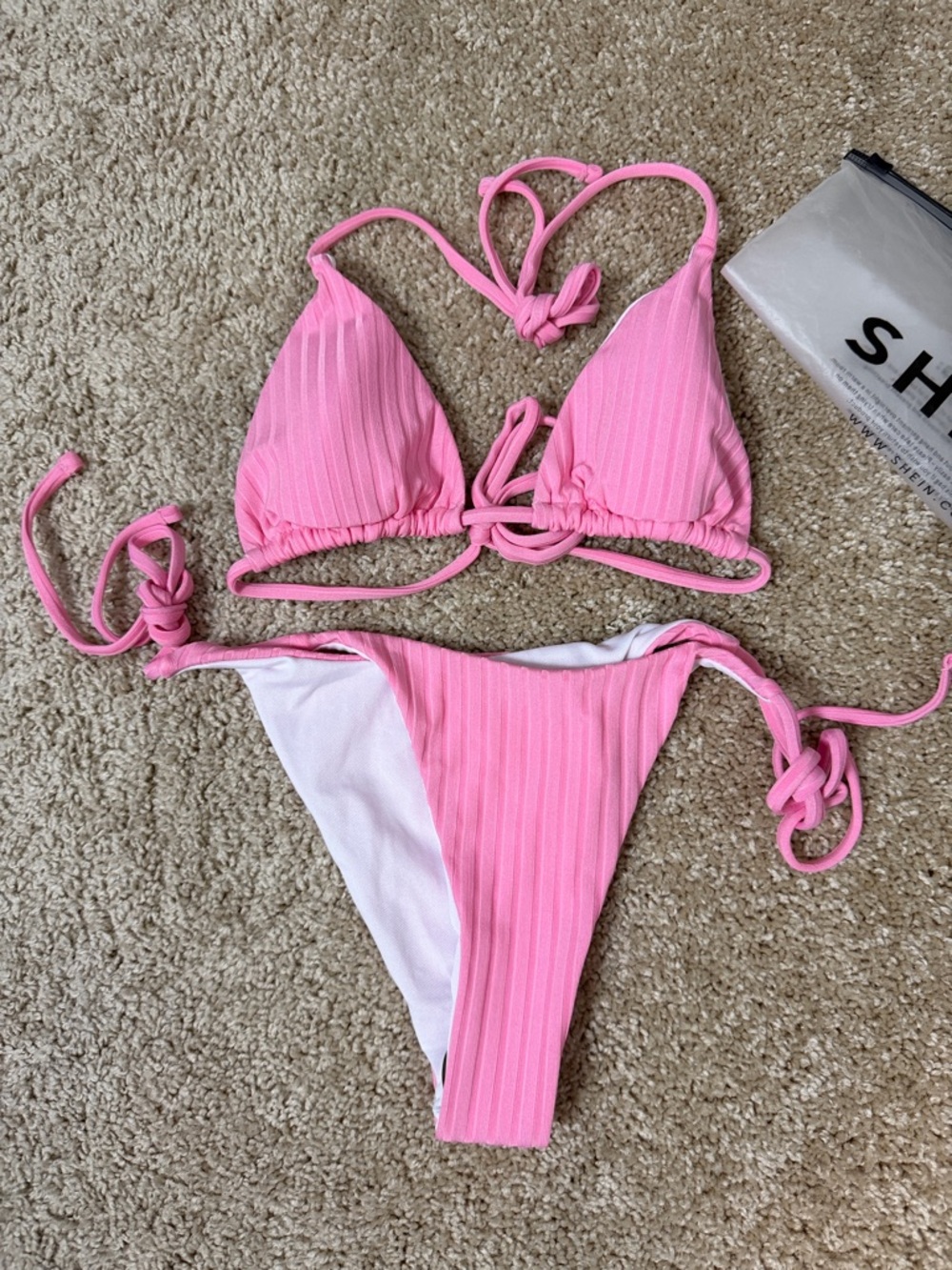 NWT SHEIN Size Small Two-Piece Pink String Bikini
